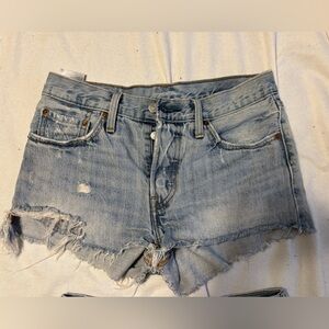 Distressed Light Blue Levi’s Premium Denim Shorts